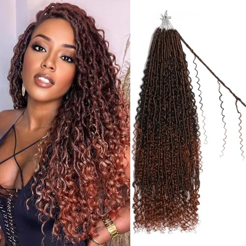 FALEMEI Boho Locs Crochet Hair 24 Inch Goddess Braids Crochet Hair for Black Women 8 Packs Boho Faux Locs With Curly Ends Pre Looped Bohemian (T350#, 24 Inch (Pack of 8))