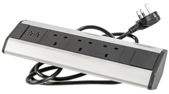 GTV Eck-Steckdosenleiste – 3X UK-Steckdose + 2X USB (5V/2.1A) – Möbel-Einbau – 3600W – 1,5 m Kabel – Silber – ohne Logo – für Büro, Küche, Werkstatt