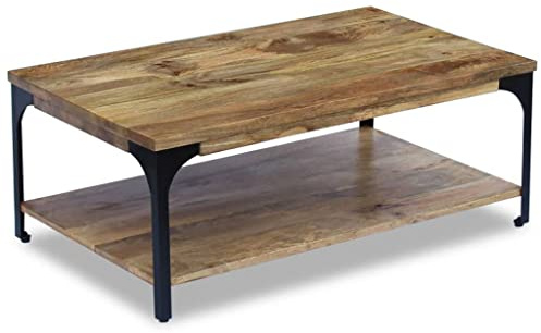 HaoChrymec Couchtisch aus Mangoholz mit Stahlgestell, Modernes Design, Ablage unter der Tischplatte, Viel Stauraum, Beistelltisch für Wohnzimmer, 100 x 60 x 38 cm