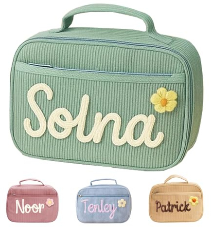 Fallover Personalisiertes Lunchbag mit Namensdruck, Isolierte Frühstückstasche für Kinder Erwachsene, Ideales Schulstartgeschenk Geburtstagsgeschenk, Thermotasche für Schule, Picknick, Reisen, Grün