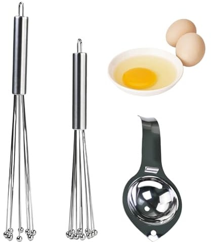 2 Pezzi Sfere In Acciaio Inossidabile Frusta A Mano(10 Pollici, 12 Pollici) E 1 Pezzo Acciaio Inossidabile Separatore Albume D'uovo, Frusta Da Cucina, Separatore Per Tuorlo D'uovo