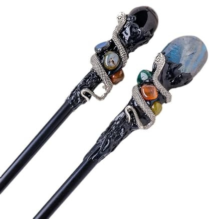 Generisch 1 Pcs Natürlichen Kristall Zauberstab Handgemachte DIY Zauberstab Cosplay Halloween Zepter Cane (Black, One Size)