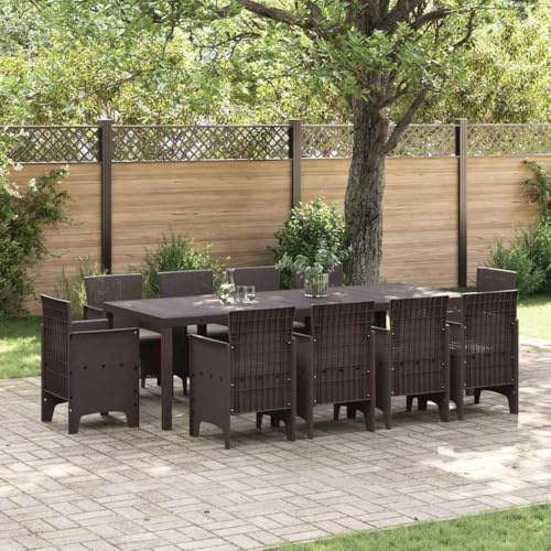 Teenpull Garten Essgruppe 11-teilig Braun Polyrattan, modernes Outdoor Essset für Terrasse, Balkon, wasserdichtes Lounge-Möbelset für 10 Personen, langlebiges Design