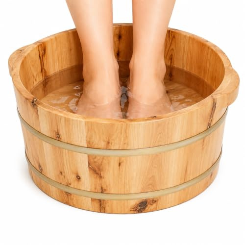 Bañera de madera de ciprés, bañera clásica para pies para relajación y cuidado de los pies, reposapiés de madera natural, baño de pies, ideal para sauna y spa en casa, color madera