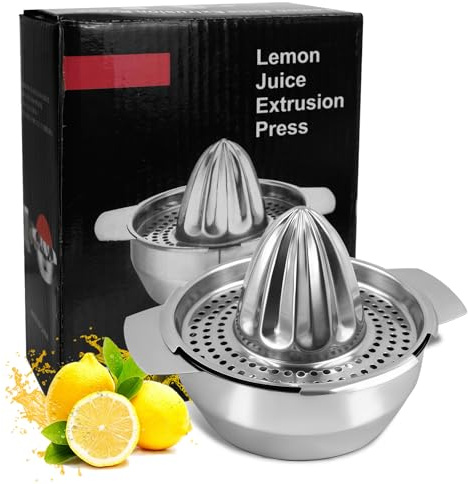 OVBOVA 450ml Zitronenpresse Edelstahl – Manuelle Saftpresse für Zitronen, Limetten & Orangen mit Auffangbehälter, Spülmaschinengeeignet – Ideal für Küche, Bar & Haushalt