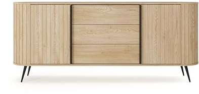 Masseno Kommode CARA 196 cm Sideboard mit 3 Schubladen und 2 Türen für Wohnzimmer Schlafzimmer Modern 196x40,2x81,8 cm Eichefarben/Eichefarben