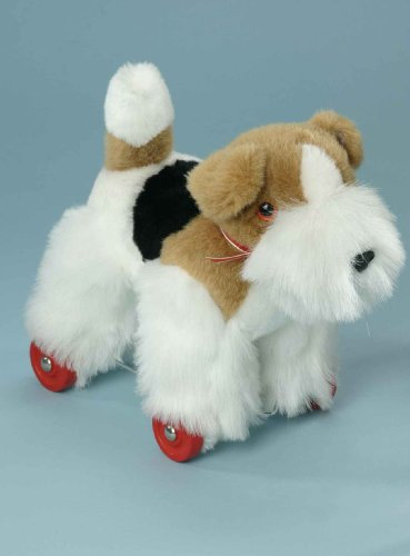 Foxterrier weiß-braun-schwarz 27 cm auf Radgestell