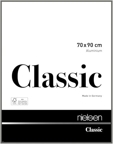 nielsen Bilderrahmen, 70 x 90 cm, Aluminium, Grau glanz, Posterrahmen zum Aufhängen im Hoch- & Querformat, Echtglas, Classic