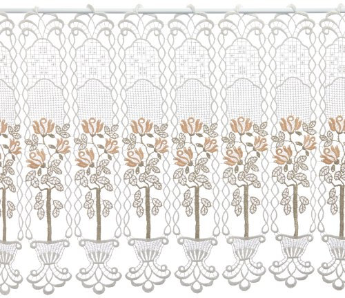 Plauener Spitze by Modespitze, Store Bistro Gardine Scheibengardine mit Stangendurchzug, hochwertige Stickerei, Höhe 50 cm, Breite 144 cm, Creme/Beige/Lachs