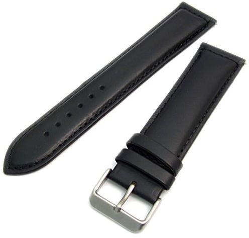 Sorrento' Italian Padded Calf Leather XL Extra Long Watch Strap Band - Black, 18mm with Chrome (Silver Colour) Buckle