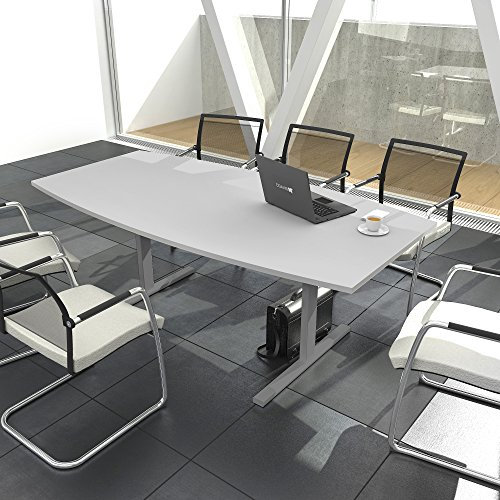 Weber Büroleben GmbH Easy Konferenztisch Bootsform 180x100 cm Lichtgrau Besprechungstisch Tisch, Gestellfarbe:Silber
