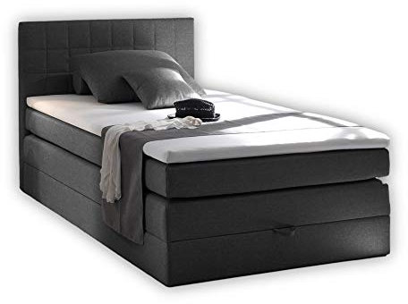Stella Trading HAWAII 1 Boxspringbett 140x200 mit Bettkasten, Anthrazit - Bequemes Bett mit Bonell Matratze H2-H3 & Komfortschaum Topper - 141 x 107 x 209 cm (B/H/T)