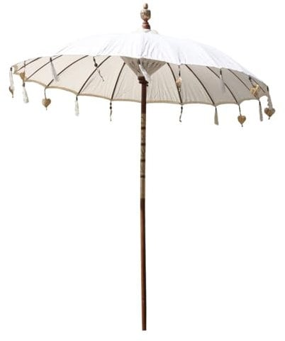 Oriental Galerie Bali Sonnenschirm Balinesischer Schirm Garten Baumwolle Sonnenschutz Handarbeit Retro Vintage Dekoschirm 2-teilig ca.180 cm, Farbe:Creme Weiß