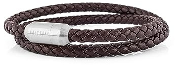 Akitsune Suprema Magnetisches Lederarmband | Armschmuck Damen Herren Edelstahl Doppelt Gewickelt Armband Mattschwarz