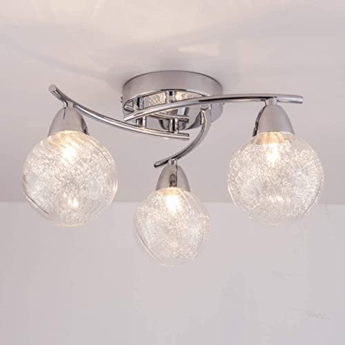 AUROLITE AL1031 BOLLA 3xG9 LED Semi Flush Ceiling Light, Polished Chrome Finish, 12W, Ideal for Living Room, Bedroom, Kitchen, and Hallway, Straight, Warm White 3000K