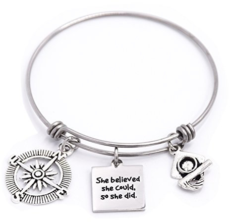Armband mit Kompass-Motivationsschmuck und Aufschrift She Believed She Could So She Did, Geschenk für einen neuen Job