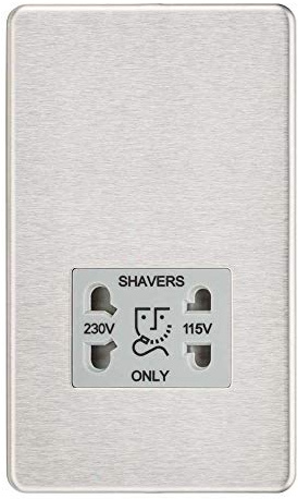 Knightsbridge Screwless Dual Voltage Shaver Socket in Brushed Chrome with Grey Insert