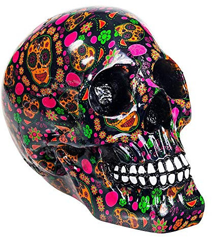 Nemesis Now Skull Figurine, Multi Colour Viva Statuetta a Forma di Teschio, Multicolore, Tessuto, Nero, 19 cm