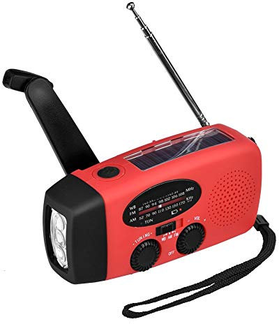 VBESTLIFE Radio portátil AM/FM/WB, radio 3 en 1, multifunción, con método de carga múltiple, cargador de linterna solar tipo mano con 3 LED (rojo)