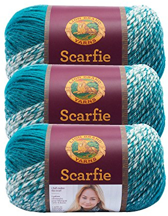 (3 Pack) Lion Brand Yarn 826-215 Scarfie Yarn, Cream/Teal3