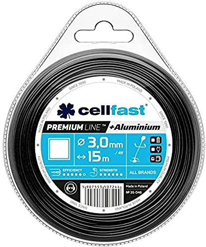 Cellfast Mähfaden Für Rasentrimmer und Freischneider Trimmerfaden Rasentrimmer-Faden Trimmfaden Rasentrimmer Schnur Gehärtet Mit Aluminium Premium Quadratischer Querschnitt 3,0 mm 15 m