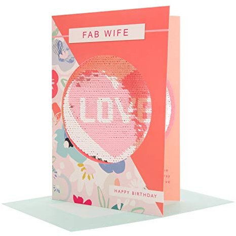 Hallmark Reversible Sequin Wife Birthday Card 'Love' - Medium