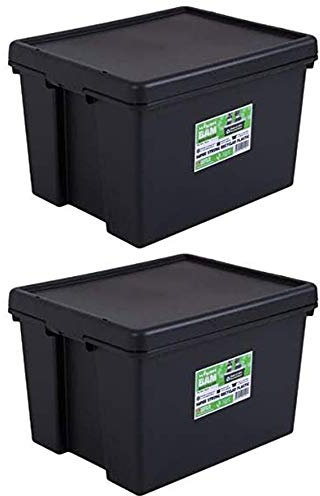 Wham Bam 100% Recycled Super Strong Impact Resistant Black Re-Usable Storage Boxes With Lids 45 Litre 50 x 39.5 x 32cm (2 Boxes)