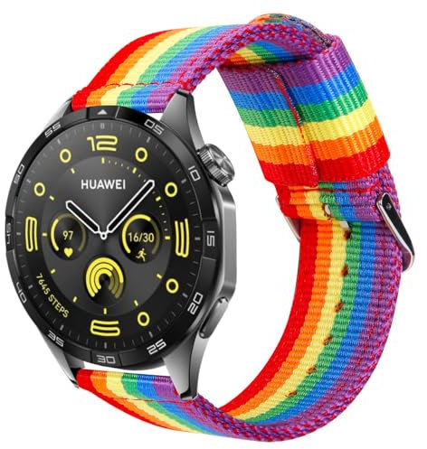 ESTUYOYA Armband Pride kompatibel mit Huawei Watch GT5/5 Pro 46mm/GT4 46 mm/GT 3 Pro-46mm/GT/GT2 46mm/Ultimate, Nylon-Armband 22mm LGBTI Farben Stolz Rainbow