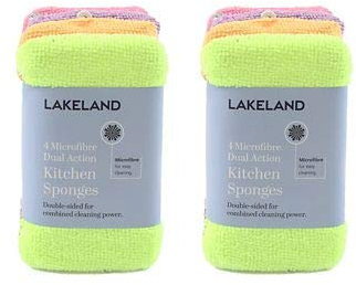 2 x 4 Packs Lakeland Dual Action Microfibre Cleaning Sponge & Scourer Pads