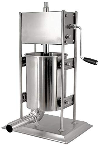 Zelsius Profi Wurstfüllmaschine aus Edelstahl (10 Liter, Silber) + vier verschiedene Füllrohre, Wurstfüller, Wurstpresse, Wurstmaschine mit 2-Gang-Getriebe, Entlüftungsventil und Handkurbel