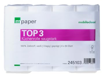 CleanClub 32 Küchenrollen – 3-lagig saugstark, 8×4 Rollen, 64 Blatt pro Rolle – XXL Sparpack Haushaltsrollen Haushaltsrolle Papierhandtücher Küchenpapier Zellstoff weiß