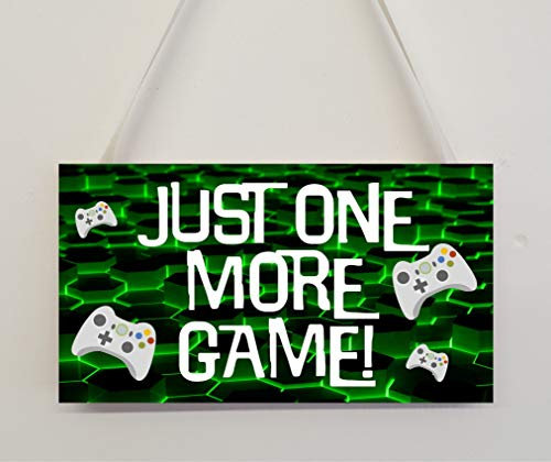 Decalarama Gamer Plaque Gift - Just One More Game - Fun Door Sign Man Cave Xbox Videogame Console Present