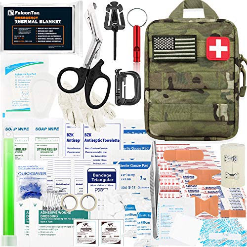 FalconTac 200 Stück Erste-Hilfe-Set IFAK Survival Kit Molle System Kompatible Tasche, Notfall-Kit Geschenk für Männer, Vater, Ehemann, für Outdoor, Camping, Jagd, Wandern, Zuhause, Erdbeben