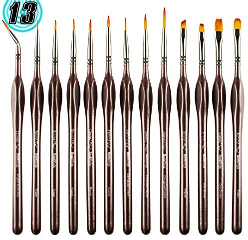 Detail Paint Brush Set, Rock Ninja 13pcs Miniature Brushes for Fine Detailing & Art Painting - Acrylic,Watercolor, Oil Miniatures, Scale Models, Airplane Kits, Nail, Line Drawing