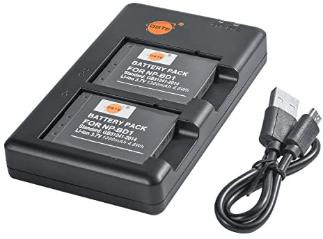 NP-BD1 NP-FD1 Lot de 2 Batteries de Rechange Rechargeables et Chargeur Double Compatible avec Sony Cyber-Shot DSC-G3, DSC-T2, DSC-T70, DSC-T90, DSC-T200, DSC-T300, DSC-T700, DSC-T900, etc.