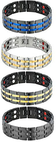 JewelryWe Schmuck 4pcs Magnetarmband Herren Magnet Therapie Edelstahl Groß Schwer Breit Glieder Link Armband Gesundheit Armkette Armreif für Männer