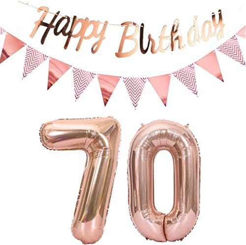 Luftballons 70.geburtstag deko frauen rosegold+Happy Birthday Girlande +Wimpelkette 40Zahlen Ballon 70 Luftballons 70 Jahre Geburtstag Dekoration frau Geburtstagdeko 70 Geburtstag deko rosegold(70)