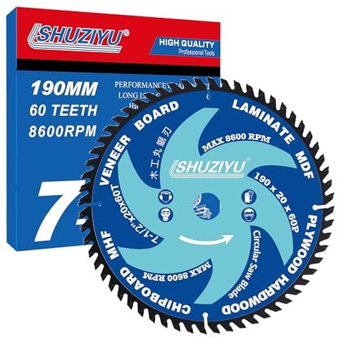 LSHUZIYU. 190mm 60T, Centre hole 20mm with 15.88mm Washer. Wood Working Circular Saw Blade. Mitre Saw Blade, Table Saw Blade