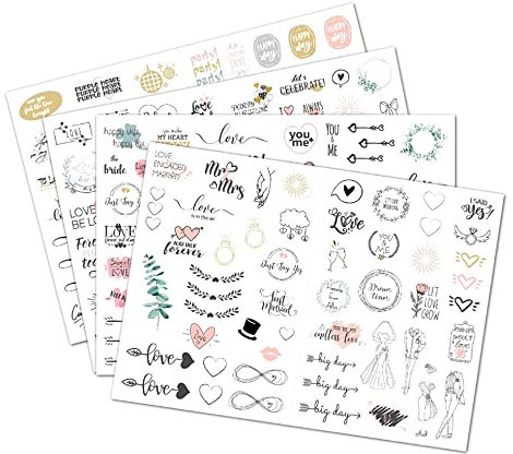 Gotetiso Gästebuch Hochzeit Sticker 8 Bögen Aufkleber Hochzeit Scrapbooking Sticker Hochzeit Sticker Liebe Wunderschöne Hochzeitssticker Sticker Fotoalbum DIY Wedding Deko 230 Motive