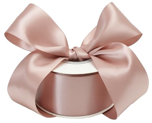 DINDOSAL Dusty Rose Ribbon Double Face Satin Ribbon 2 Inch Thick Dusky Pink Ribbon for Wedding Bridal Bouquet Crafts- 25Yards