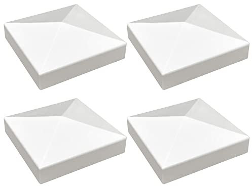 4 Packungen 8,9 cm Vinyl Pyramide Stil Zaunpfostenkappe/Vinyl-Pfostenkappen perfekt für 8,9 x 8,9 cm Vinyl-Zaunpfosten – weiße PVC/Vinyl-Zaunpfostenkappe