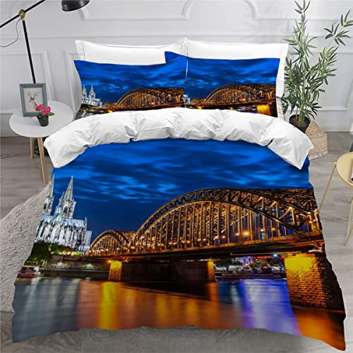 3D Bettwäsche Köln Am Rhein Für Kinder Schlafzimmer Dekor Bunte 135x200 Bettwäsche Set 3 Teilig Bettbezüge Mikrofaser Bettbezug mit Reißverschluss und 2 Kissenbezug 80x80 Architektur Landschaft