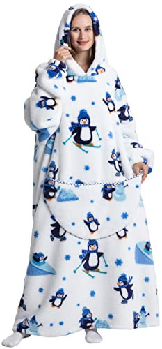 Ksnnrsng Übergroße Tragbare Decken Hoodie Sweatshirt für Damen Herren, Pullover Kapuzenpullover Oversized Tragbare Decke Weich Hoodies Kapuzenpullover (Pinguin)