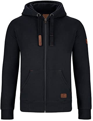 GYMAMBA Warme Sweatjacke Herren mit Lederpatches, Kapuze und durchgängigem Reißverschluss