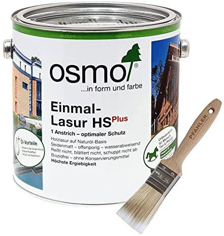 OSMO Einmal-Lasur HS Plus (Rotzeder 9235) 2,5 Liter + Flächenstreicher Pinsel von Pfahler Gratis. Dekorativer, seidenmatter Holzschutz-Anstrich auf Naturölbasis für Holz im Außenbereich.