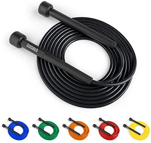 trenas Springseil | Jump Rope | Rope Skipping Seil | Springseil Erwachsene & Kinder | 3 Meter | Einfach verstellbar | Speed Rope | Schwarz