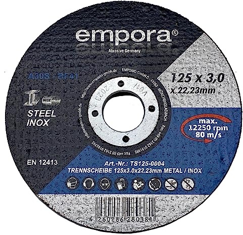 EMPORA Trennscheibe 125mm - Trennscheibe für Winkelschleifer - Flexscheibe - Schruppscheibe - INOX STAHL METALL Ø125 mm x 3,0 mm x 22,23 mm - max. 13300 RPM - 80 m/s - EN. 12413