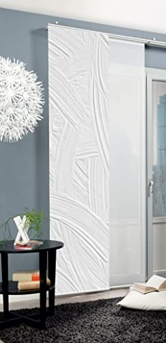 HOME WOHNIDEEN 84676 Schiebegardine Talia Digitaldurck Dekostoff Seidenoptik 245x60, Farbe:weiß, Größe:245 x 60 cm, Anzahl:5er Set (3X Bedruckt, 2X Uni)