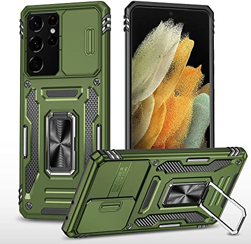 XINYIWEI Coque pour Galaxy S21 Ultra, Housse de Protection coulissante pour Appareil Photo, Support annulaire à 360 degrés, étui antichute pour Samsung Galaxy S21 Ultra/S21 Ultra 5G 6.8. (Vert)