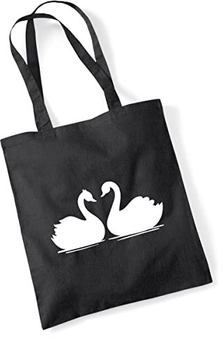 Huuraa Jutebeutel Schwan Pärchen Geschenk 10 Liter Black Baumwolle Schwan Präsent